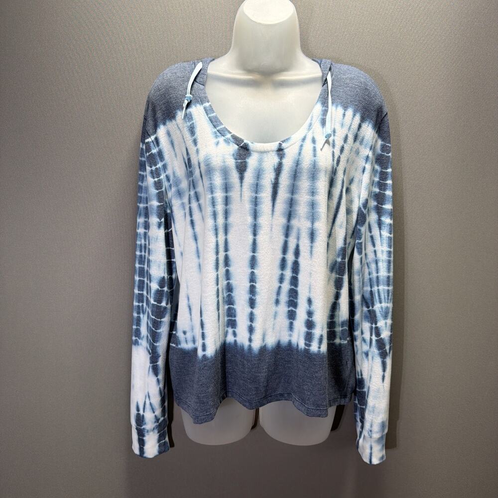 Aeropostale Blue Tie Dye Hoodie Tee Long Sleeve Pullover Women Size L Stretch